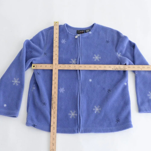 Vintage Croft Barrow Blue Fleece Embroidered Snowflake Zip Up Cardigan Sweater M - Picture 4 of 10